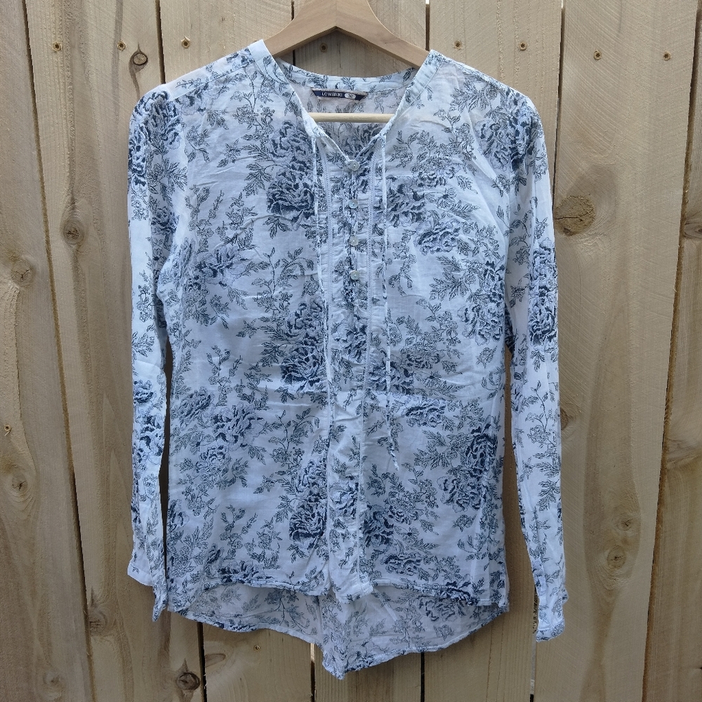LC Waikiki Lightweight White Blue Floral-Print Long Sleeve Blouse Size 36 (S)